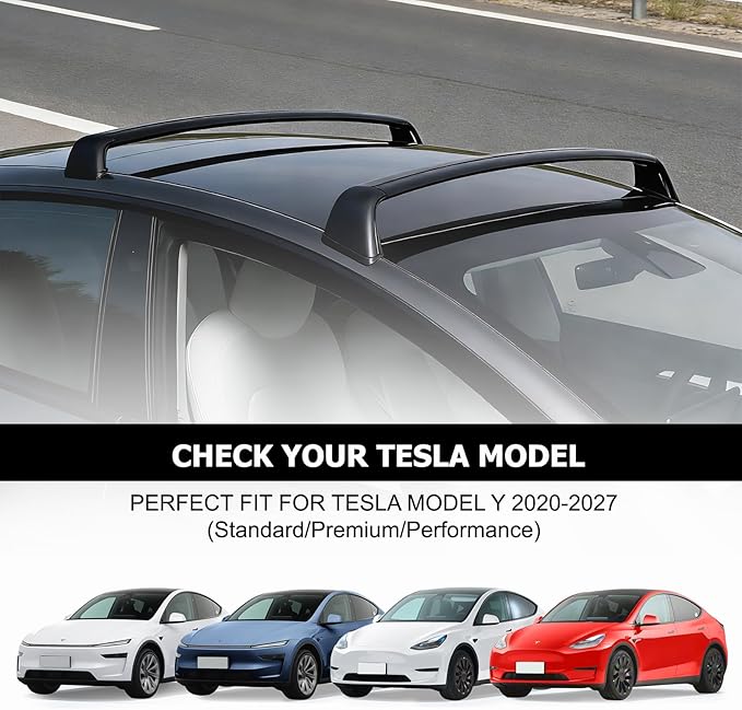 Frani Roof Rack for Tesla Model Y 2020-2027 - Lockable Aerodynamic Aluminum Cross Bars, Easy No-Drill Installation, Anti-Theft Locks Included