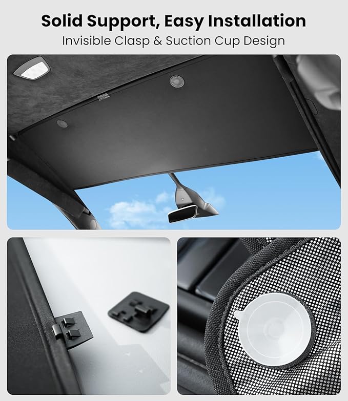 Zanch Upgraded Tesla Model X Sunshade Roof [No Gaps, Never Sag] 3PCS Heat Insulation Custom Fit Front Roof Glass Sun Shade for Model X 2020-2025, Black