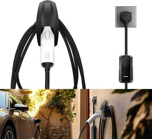 SEVEN SPARTA Charging Cable Holder with Chassis Bracket Compatible with J1772 EVs Charger Cable Organizer Car Accessories Wall Connector, Patent Approved (Black for J1772 EVs)