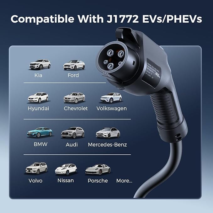 Level 1&2 Portable EV Charger, (16A/12A, 240V-110V), Adjustable Current/Timer J1772 Home Charger, NEMA 6-20 & 5-15 Plug, 21FT EV Charging Cable, J1772 Connector for SEA J1772 EVs/PHEVs