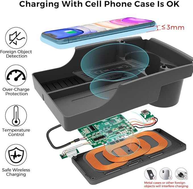 Wireless Charger for Model S X 2016-2019 |Qi-Certified Car Phone Charging Pad |Custom Fit Interior Center Console Accessory |OEM-Style for Model S for Model X 2016 2017 2018 2019