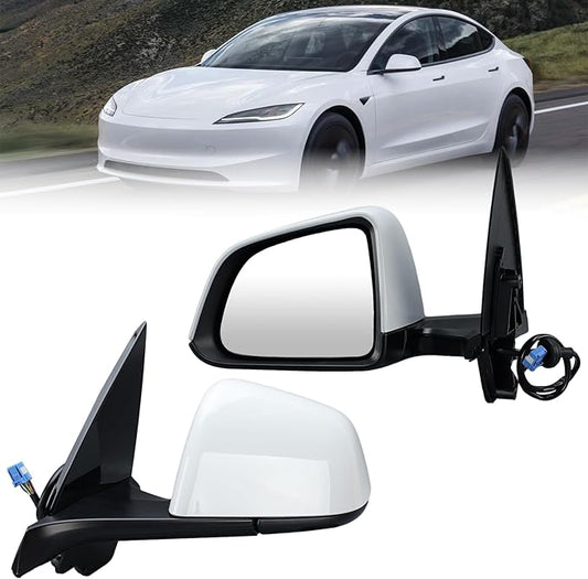Driver Side Mirror Compatible with Tesla Model Y 2020-2024 Heated Memory Power Folding Left Mirrors Replacement 1594111-00-C White 13 Pins