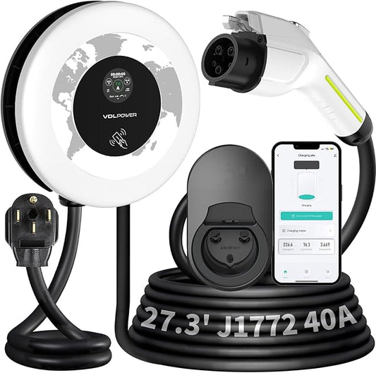 Level 2 EV Charger, 40Amp 9.6KW Fast Wall Home Charging Station-NEMA 14-50 EVSE w/ J1772 Connector, 240V NEMA 14-50 Plug-WiFi & APP Enabled,27.3ft Charging Cable, EC41 White