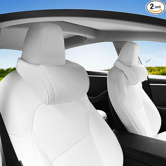 Car Neck Pillow for Tesla Model Y/3/S/X/Cybertruck Memory Foam Headrest Pillow Ergonomic Design Neck Support Seat Headrest Softness Comfortable Car Pillow (White, 2 Pack)