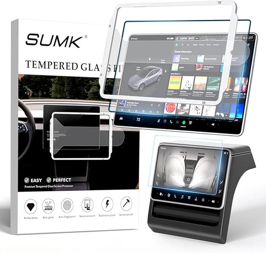 15.4 inch Screen Protector for Tesla Model 3/Y Accessories [Anti-Glare & Anti-Fingerprint] Front & Back Tempered Glass Screen Protector for Tesla Model Y 2025 & Model 3 Highland 2024-2026 - Matte