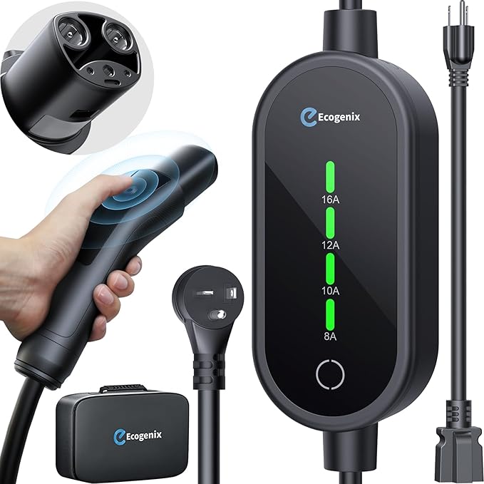 Ecogenix Level 1/2 Tesla Mobile Charger, 16A/110V-240V Portable Home Charging Cable for Model 3/Y/S/X, Adjustable Amps, Apartment-Friendly, 21ft Tesla Universal Charger with NEMA 5-15 & 6-20 Plug