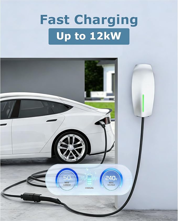 NACS EV Charging Extension Cable for Tesla, 16.4ft 240V 50A 12KW Level 1/2, Compatible with Model 3/Y/X/S, Tesla Wall Connector & Mobile Charger