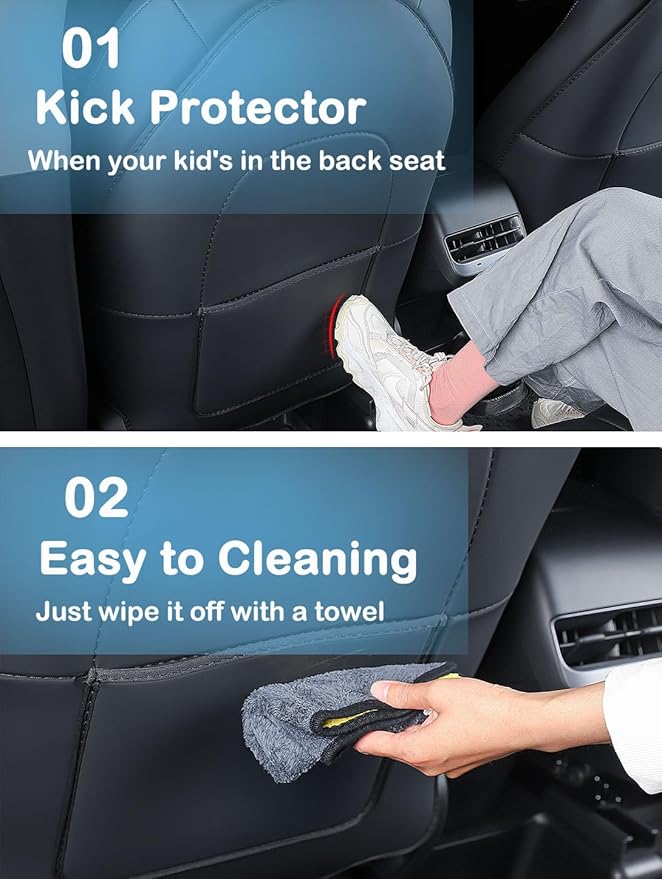EVMODS Upgrade 2026 for Tesla Model Y Juniper/3/S/X Accessories Back Seat Cover Seatback Protector for Kids Kick Protector Mats Waterproof Scratchproof Leather Protection Organizer Pocket