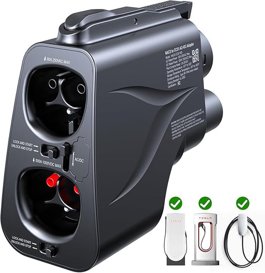 Raylix 2in1 Tesla Supercharger & Level 1&2 Charger to CCS1 Adapter (for CCS1 EVs Only), Max 500A 1000V DC/AC Fast Charging, Compatible with Tesla Supercharger/Wall/Destination/Mobile Connector