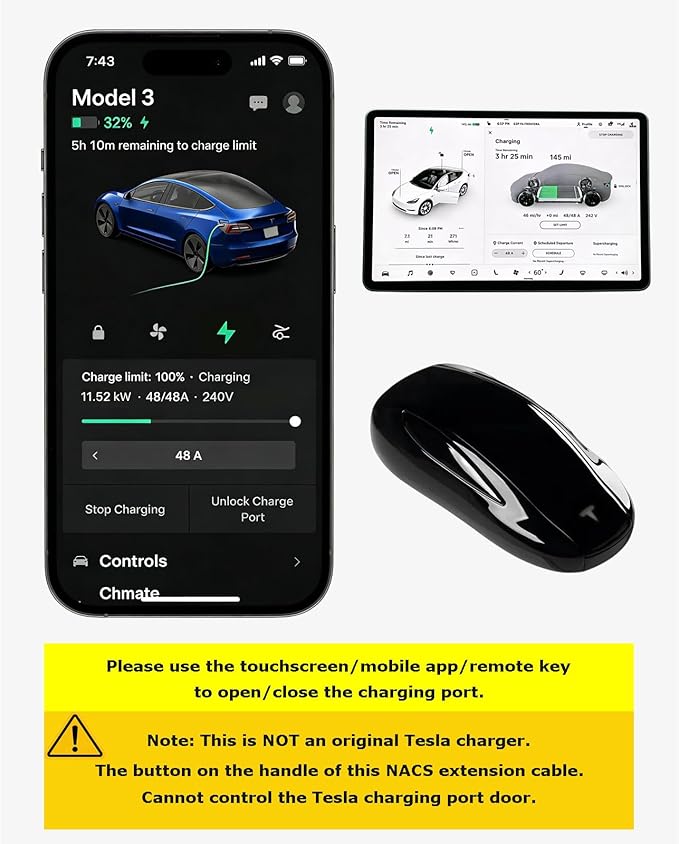 NACS EV Charging Extension Cable for Tesla, 16.4ft 240V 50A 12KW Level 1/2, Compatible with Model 3/Y/X/S, Tesla Wall Connector & Mobile Charger