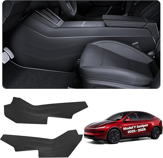 2026 Tesla Center Console Anti Kick Pad Protector Model Y Juniper Refresh Front Seat Side Anti-Dirty Mat Model Y Juniper Accessories Waterproof Dust Resistant Protector Cover TPE 2PCS Black