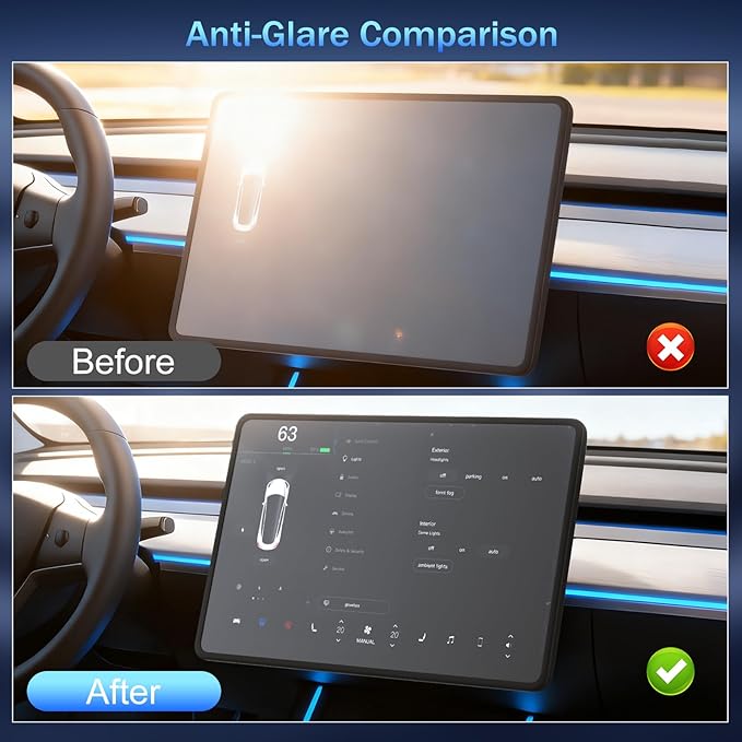 (15.4")【1s Snap-On Easy installation】Tesla Accessories - No Glare & Fingerprint Screen Protector for 2025 Model Y Juniper (Standard、Premium), Model 3 Highland (2024 - 2026), Frame & Screen Protection, Matte