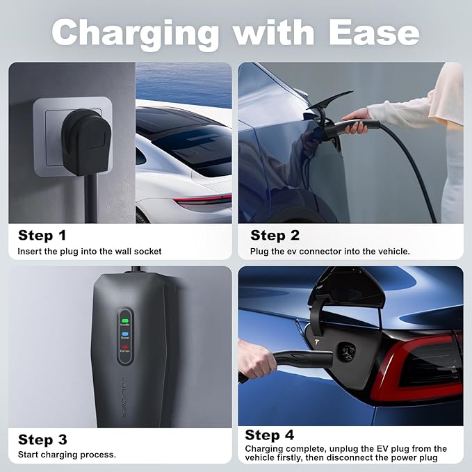 Level 2 Tesla Charger 32Amp, 7KW Electric Vehicle Portable Charger with 28FT Cable, Home EV Charging Station for All Tesla Models Y/X/3/S, 240V NEMA 14-50 Plug