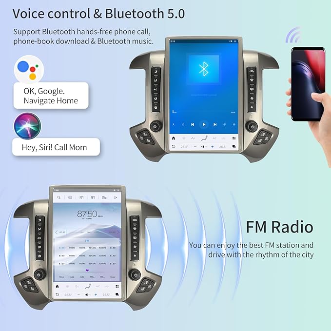 Car Radio for Chevrolet Silverado GMC Sierra 2014-2019 Stereo Replacement Head Unit 14.4 Inch 2K IPS Touch Screen Tesla Style Carplay Android Auto GPS Navigation Multimedia Play OEM 4.2 Inch（Silver）