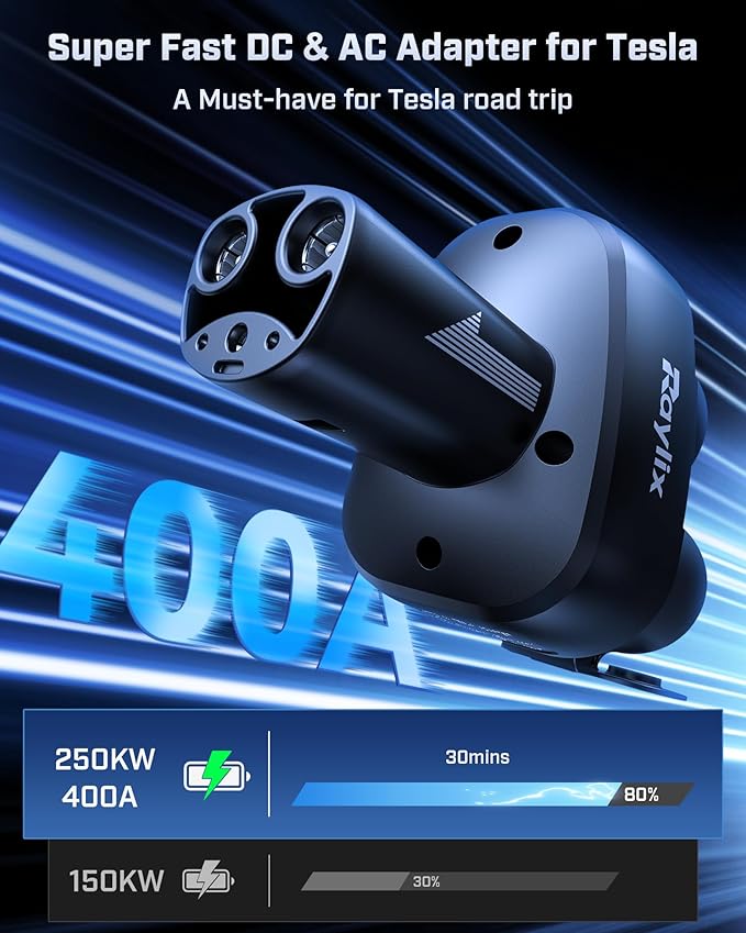 Raylix 2In1 CCS & J1772 to Tesla Adapter, Only Fit for Tesla Model Y 3 X S (2021-2026) & NACS EVs, Fast 250kW Charging, CCS to NACS Adapter, Compatible with DC Level 3 & AC Level 1/2 Charging Stations
