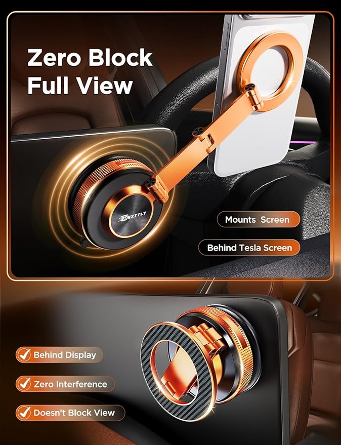 Car Phone Holder – 360° Magnetic Car Phone Mount with Metal Long Arm & Extended Reach 2026 Tesla Phone Holders for Your Car for iPhone 17 Pro Max 16 15 14 13 12 Plus, Cosmic Orange