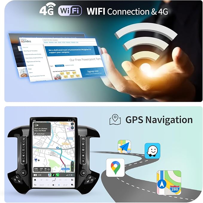 Car Radio for Chevrolet Silverado GMC Sierra 2014-2019 Stereo Replacement Head Unit 14.4 Inch 2K IPS Touch Screen Tesla Style Carplay Android Auto GPS Navigation Multimedia Play OEM 7 Inch（Black）