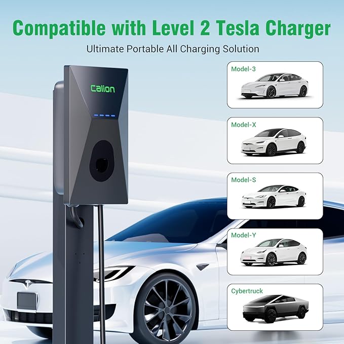 CALION Level 2 EV Charger for Tesla, 50 Amp, 240V Wall Connector,Smart APP Control, Fast Charging Home EV Charging Station with WiFi, Indoor/Outdoor,Applicable to Tesla Model Y/3/S/X