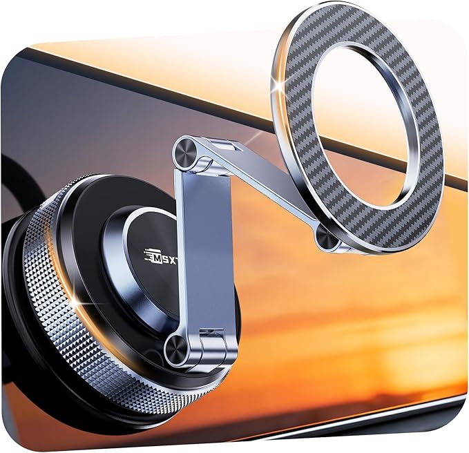 Car Phone Holder 360° Adjustable Tesla Magnetic Phone Mount Foldable Car Mount 2026 Zinc-Alloy Magsafe Phone Holders for Your Car for iPhone 17 Pro Max 16 15 14 13 12 Plus,Carbon Fiber