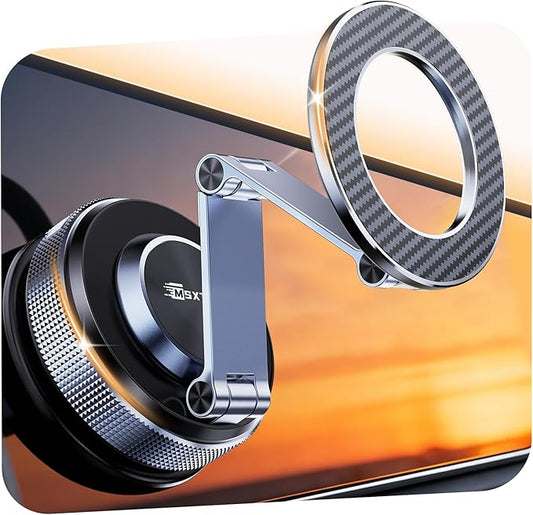 Car Phone Holder 360° Adjustable Tesla Magnetic Phone Mount Foldable Car Mount 2026 Zinc-Alloy Magsafe Phone Holders for Your Car for iPhone 17 Pro Max 16 15 14 13 12 Plus,Carbon Fiber