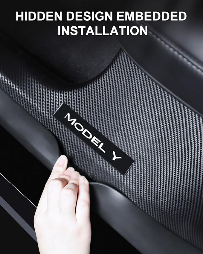 10PCS for Tesla Door Sill Protector Model Y Juniper Interior Accessories 2025-2026 Carbon Fiber Door Pedal Kick Protection Strip Guards Plate Cover ABS Front Rear Door Sill Scuff Edge Entry
