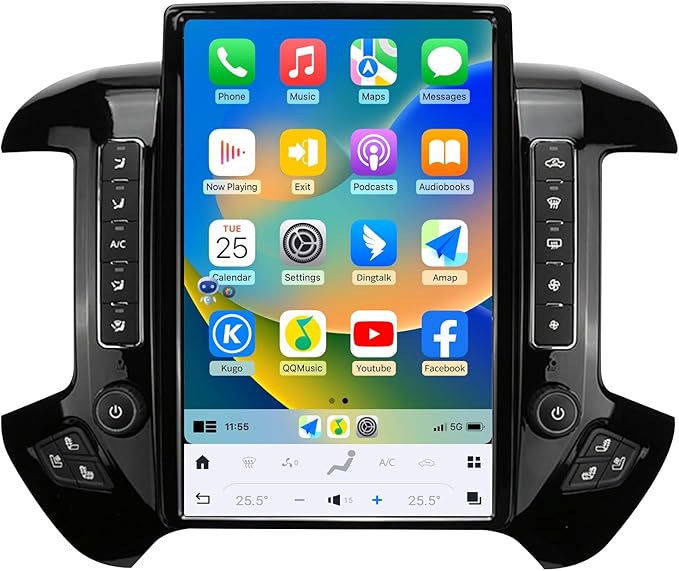 Car Radio for Chevrolet Silverado GMC Sierra 2014-2019 Stereo Replacement Head Unit 14.4 Inch 2K IPS Touch Screen Tesla Style Carplay Android Auto GPS Navigation Multimedia Play OEM 7 Inch（Black）
