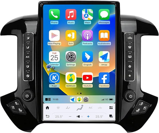 Car Radio for Chevrolet Silverado GMC Sierra 2014-2019 Stereo Replacement Head Unit 14.4 Inch 2K IPS Touch Screen Tesla Style Carplay Android Auto GPS Navigation Multimedia Play OEM 7 Inch（Black）