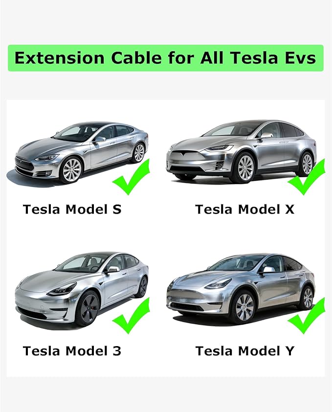 NACS EV Charging Extension Cable for Tesla, 16.4ft 240V 50A 12KW Level 1/2, Compatible with Model 3/Y/X/S, Tesla Wall Connector & Mobile Charger