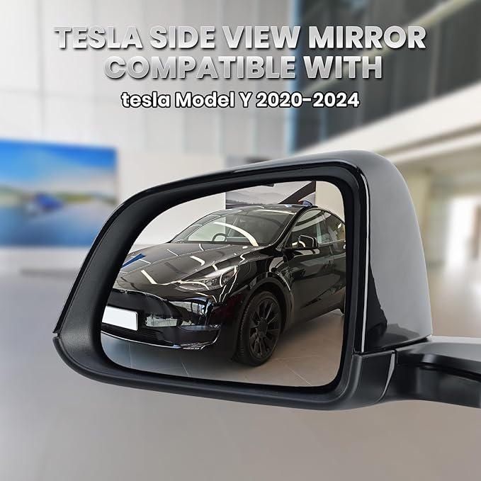 Left Driver Side Mirror Compatible with Tesla Model Y 2020-2024 Replacement 1594111-00-C 159411100C Power Heated Memory 13 Pins (Black)