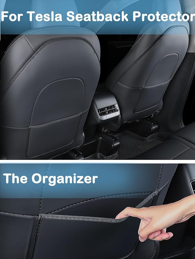 EVMODS Upgrade 2026 for Tesla Model Y Juniper/3/S/X Accessories Back Seat Cover Seatback Protector for Kids Kick Protector Mats Waterproof Scratchproof Leather Protection Organizer Pocket