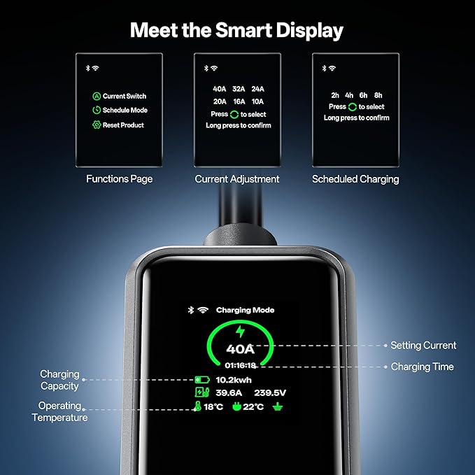 Level 2 EV Charger,Tesla EV Charger NACS 40A with 25FT Extension Cord Cable,Enhanced WiFi Smart App,240V NEMA 14-50 Plug Compatible with All Tesla Models X/Y/3/S,UL,ETL,FCC Certified