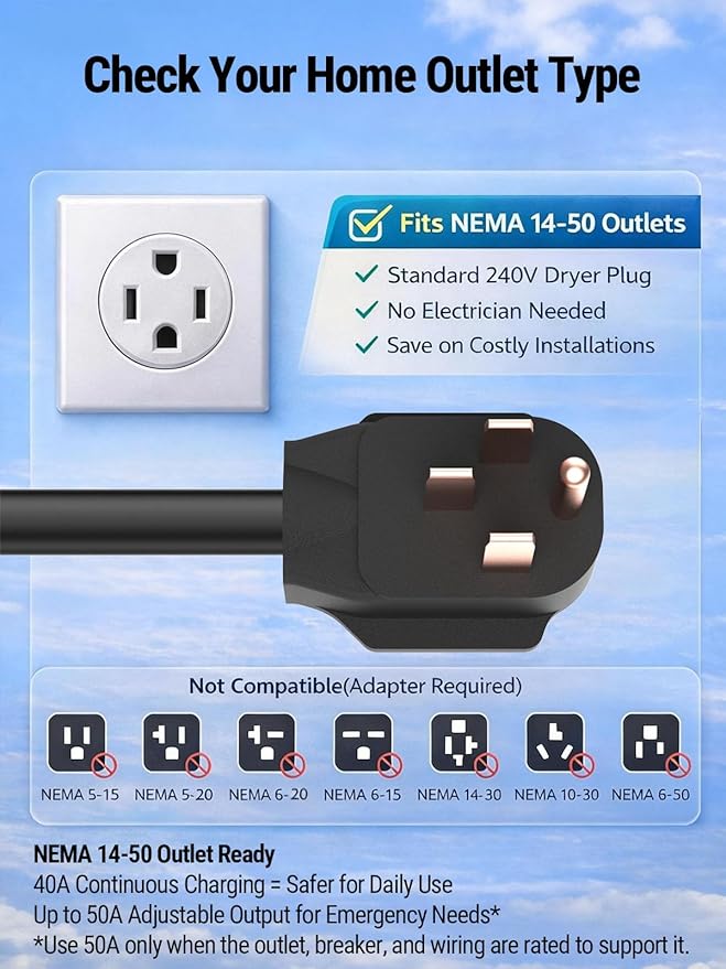 Tesla Charger 50Amp- Level 2 EV Charging Station with 25FT Cable, NEMA 14-50 Plug, LCD Display, Delay Timer for Model S/3/X/Y/Cybertruck - Portable, Fast & Safe Home/Outdoor Charging