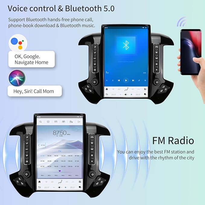 Car Radio for Chevrolet Silverado GMC Sierra 2014-2019 Stereo Replacement Head Unit 14.4 Inch 2K IPS Touch Screen Tesla Style Carplay Android Auto GPS Navigation Multimedia Play OEM 7 Inch（Black）