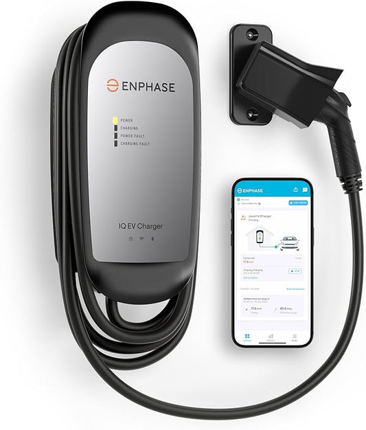 32 Amp Plug-in Smart EV Charger - Enphase IQ 40 with NEMA 14-50 Plug, 7.7kW Power, 240V, 5-Year Warranty, Wi-Fi Connected, Safety Certified, 25ft Cable & Ruggedized J1772 Connector