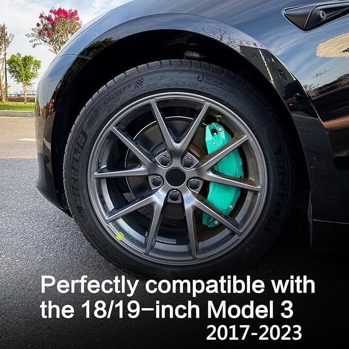 -Brake Caliper Covers Set Compatible with for Tesla Tesla Model 3 2017-2023, 18” & 19” Wheels – Easy Clip-On Installation, Enhanced Cooling – Complete Kit – (Sky Blue)