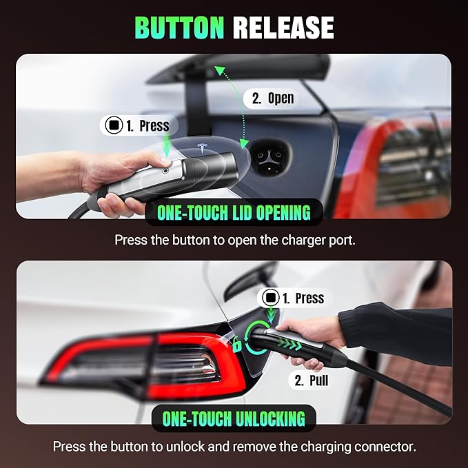 Tera 2025 New Level 2 Charger for Tesla Most Compact 32A 25FT NACS ETL FCC NEMA 14-50 Plug & NEMA 5-15 Level 1 Waterproof Patent IP66 Lightweight Portable EV Charger for Tesla Y/3/S/X Cybertruck P04