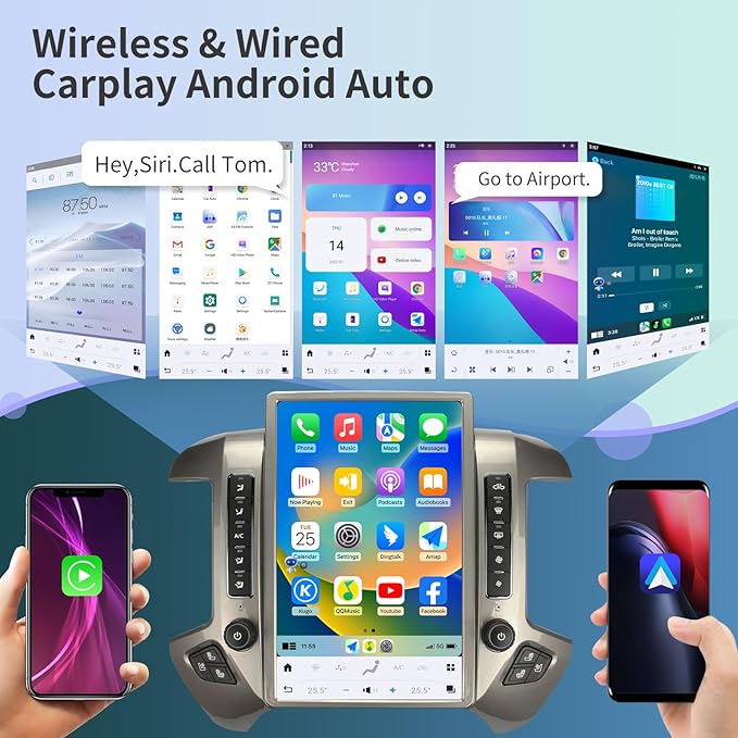 Car Radio for Chevrolet Silverado GMC Sierra 2014-2019 Stereo Replacement Head Unit 14.4 Inch 2K IPS Touch Screen Tesla Style Carplay Android Auto GPS Navigation Multimedia Play OEM 4.2 Inch（Silver）