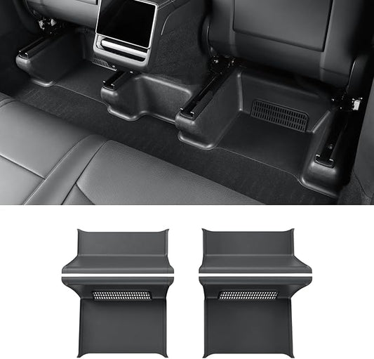 LUCKEASY 4PCS Under Seat Anti-Kick Protective Mats for Tesla Model Y Juniper 2026 2025 Accessories 1st Row Underseat Air Outlet Vent Cover Pad TPE Black
