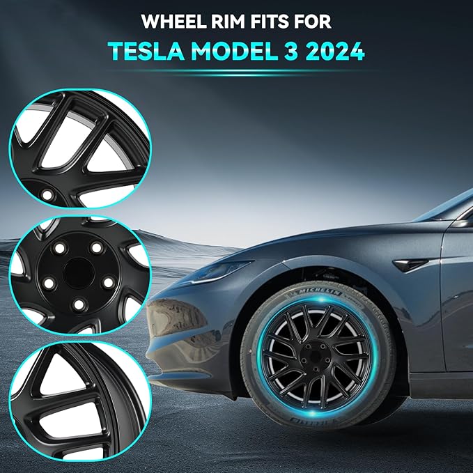 New Single 18 x 8.5" 18 Inch Dark Charcoal Premium Aluminum Alloy Wheel Rim Fits for Tesla Model 3 2024, 95910 OEM Design Replacement Rim