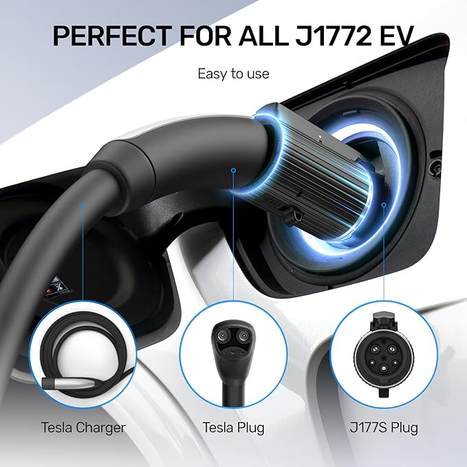 Unitek Tesla to J1772 Charging Adapter Max 60 Amp 240V Fit for All J1772 Evs Anti-Drop Lock EV Charger Adapter Works with Tesla High Power Wall Connectors Destination Chargers Mobile Connectors