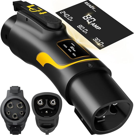 Tesla to J1772 Charger Adapter 80A 240V with LED Display – NACS to J1772 EV Converter for BMW, Chevy, Mercedes, Compatible with Tesla High Powered Connectors,Destination & Mobile Chargers
