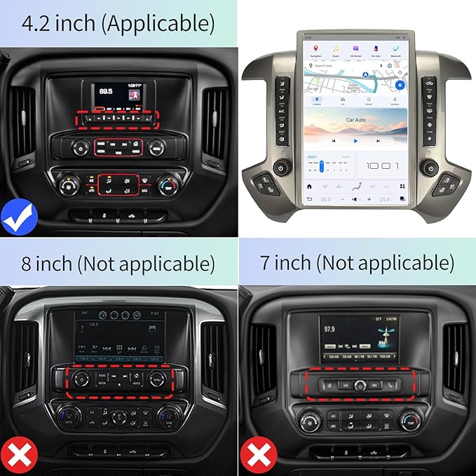 Car Radio for Chevrolet Silverado GMC Sierra 2014-2019 Stereo Replacement Head Unit 14.4 Inch 2K IPS Touch Screen Tesla Style Carplay Android Auto GPS Navigation Multimedia Play OEM 4.2 Inch（Silver）