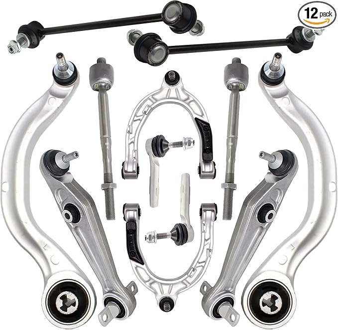 Suspension Front Upper and Lower Control Arm Kit Compatible With 2017-2021 Tesla Model 3, Sway Bar Link, Outer Tie Rod End & Inner Tie Rod End