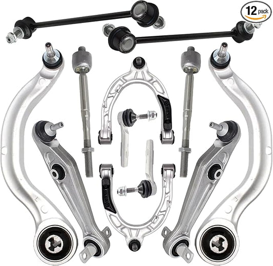 Suspension Front Upper and Lower Control Arm Kit Compatible With 2017-2021 Tesla Model 3, Sway Bar Link, Outer Tie Rod End & Inner Tie Rod End