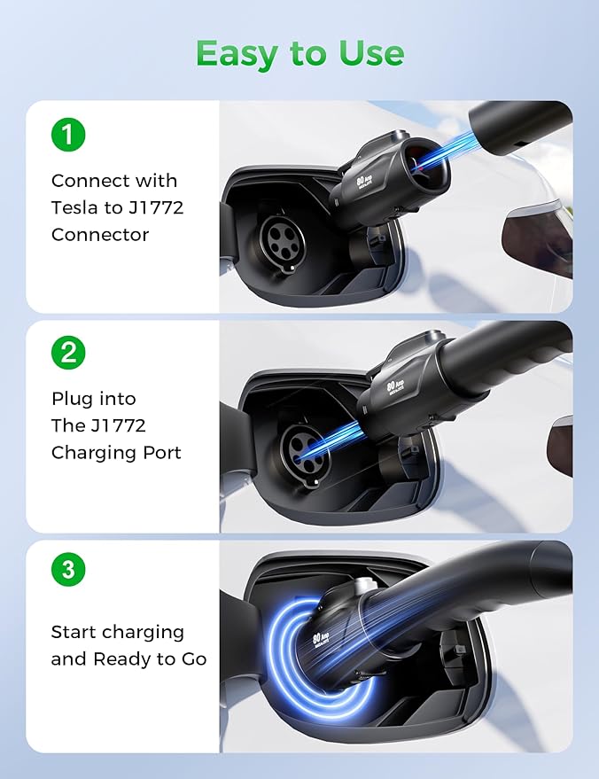 Raylix Tesla to J1772 Adapter (Max 80A, 250V) [for J1772 Electric Vehicles] Tesla Charger Adapter, NACS to J1772 Adapter Compatible with Tesla Wall Connector Destination Mobile Charger