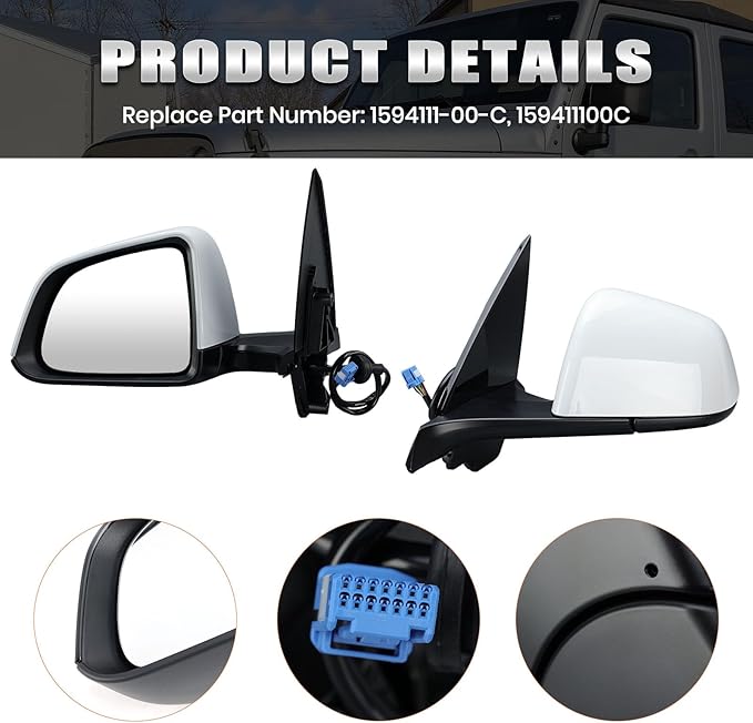 Driver Side Mirror Compatible with Tesla Model Y 2020-2024 Heated Memory Power Folding Left Mirrors Replacement 1594111-00-C White 13 Pins
