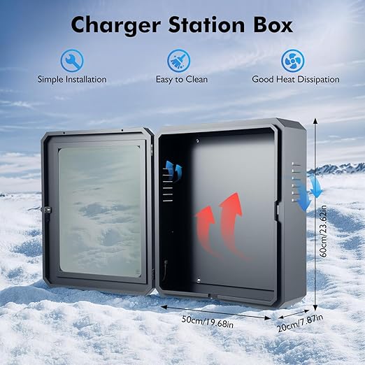 Charging Protective Box w/Lock, Wall Charger Station Box, IP65 Waterproof Cable & Power Q235 Steel Organizer Vehicle Charging Equipment w/Holes Protective Covers for Tesla Gen 3 Wall Connector, Black