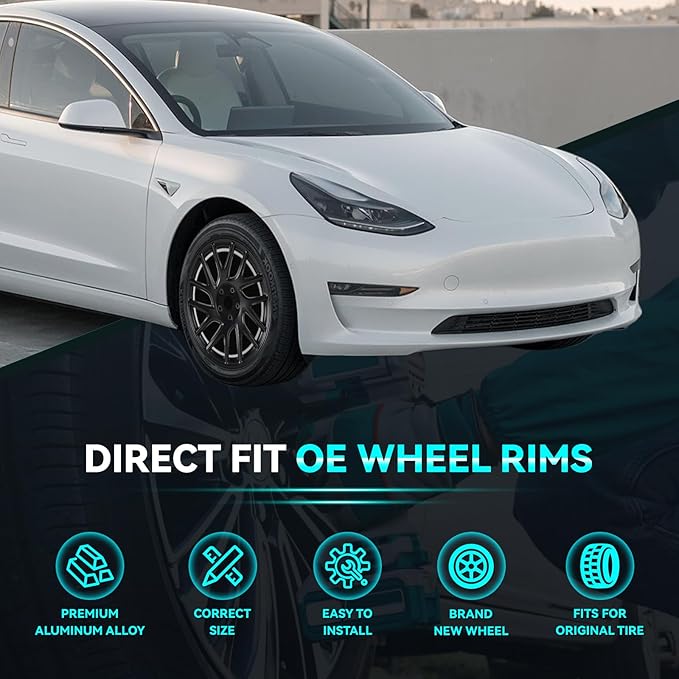 New Single 18 x 8.5" 18 Inch Dark Charcoal Premium Aluminum Alloy Wheel Rim Fits for Tesla Model 3 2024, 95910 OEM Design Replacement Rim