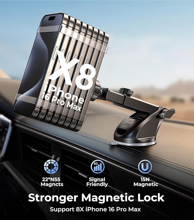 New 2025 Vacuum Magnetic Phone Suction Holder, 15W Wireless Charger for MagSafe Car Mount & Dashboard Windshield Vent Holder, All-Weather Suction for Uber, iPhone 16/15/14 Pro Max Plus