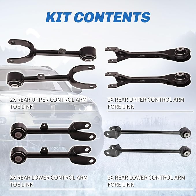 Rear Upper and Lower Control Arm Kit Toe Link & Fore Link 8 Pcs Compatible With 2017-2023 Tesla Model 3 Model Y Rear Control Arm Kit, 1044423-00-G, 1044427-00-C, 1044431-00-G, 1044444-00-A
